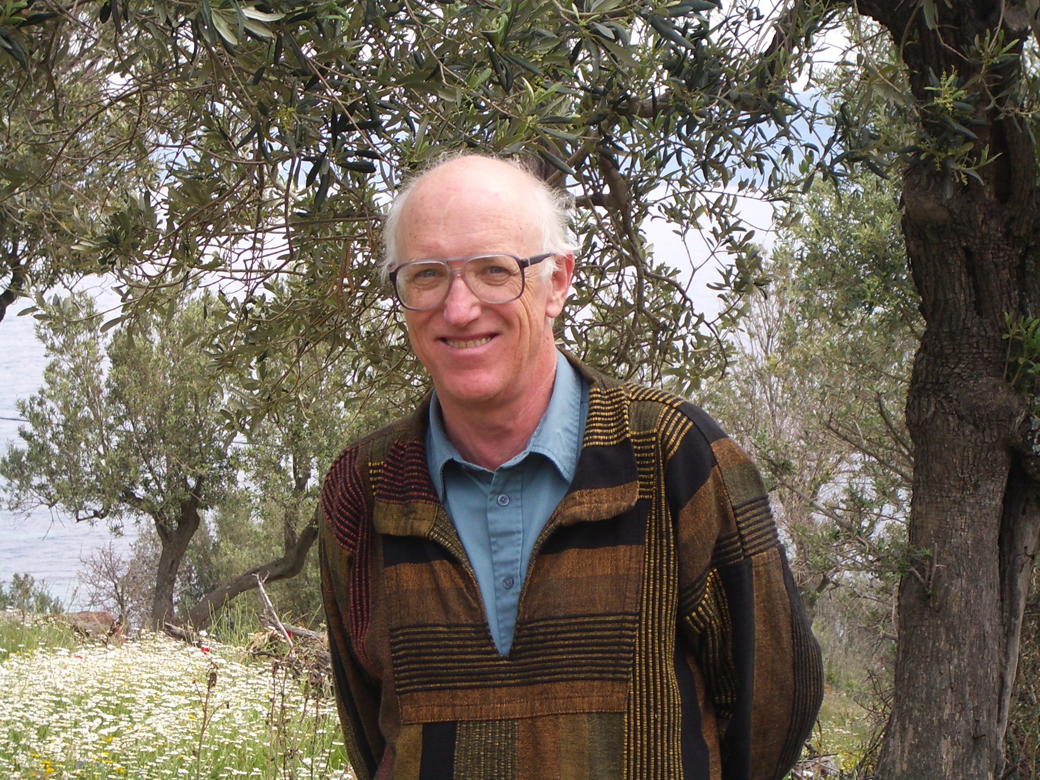 Hugh Mason near the (very old) church of Ayios Stephanos. Lesbos, Greece, Spring 2007